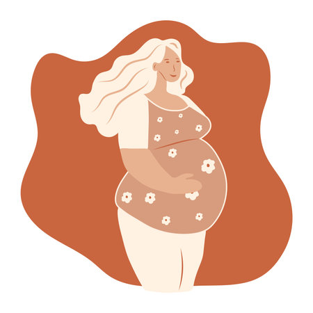 Portrait of a beautiful young pregnant woman. Concept of pregnancy and motherhood. Flat vector illustration.のイラスト素材