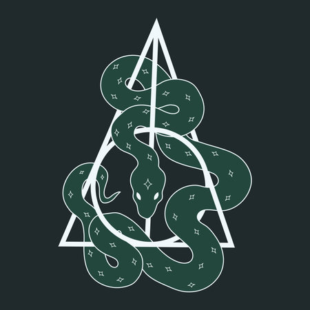 Green snake animal magical wild on the magic sign. vector illustration