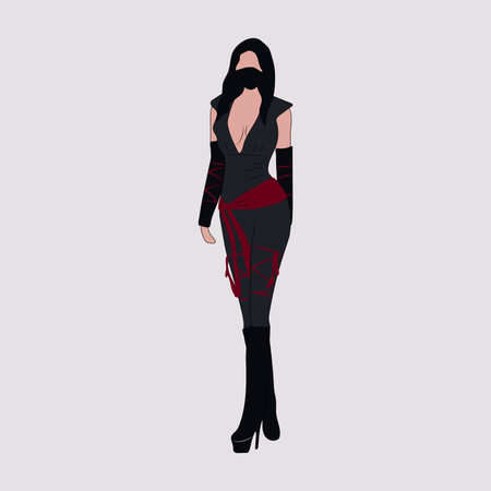 Cosplay beautiful woman with black suit ninja. Vector illustration isolatedのイラスト素材