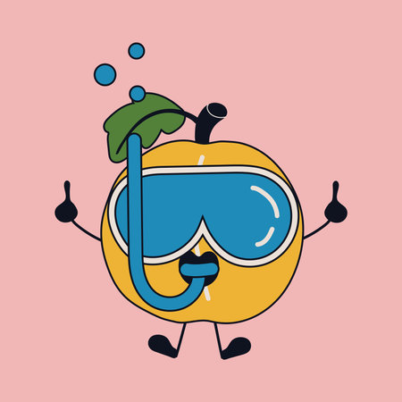Cute happy funny apricot with kawaii eyes. Vector illustration isolatedのイラスト素材