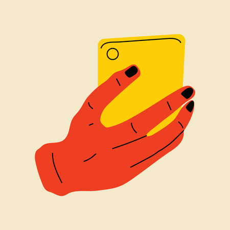 Hand holding smartphone. Vector illustration in flat styleのイラスト素材