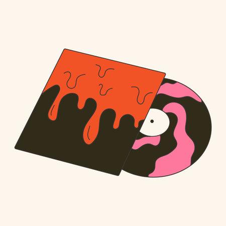 Old School vinyl plate with songs of eighties. Isolated icon of vintage music record with soundtracks and melodies, songs and symphonies. Nostalgia for the past, vector in flat styleのイラスト素材
