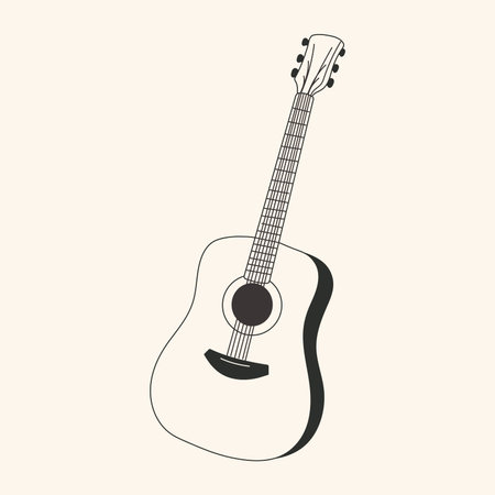 Black and white Retro Acoustic guitar isolated on white background. vector illustrationのイラスト素材