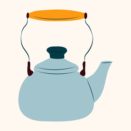 Funny vintage cartoon kettle. Boiling concept. vector illustrationのイラスト素材