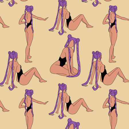 Seamless pattern with Anime cosplay, girl cosplay with anime purple hair. vector illustration designのイラスト素材