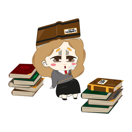 Cute Witch with books. illustration. character concept art.のイラスト素材