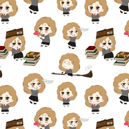 Seamless pattern with Cute Witch. illustration. character concept art.のイラスト素材