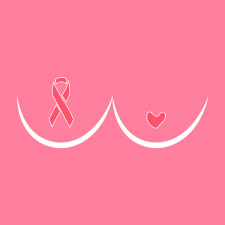 Line art breast. Pink ribbon month of breast cancer, international breast cancer day worldwide.のイラスト素材