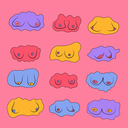 Hand drawn woman breast collection. Colorful illustrations of breasts. vector illustrationのイラスト素材