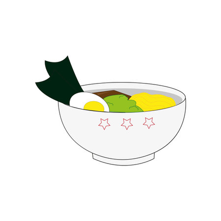 Bowl noodles and chopsticks. Ramen. Asian food. Chinese, Korean, Japanese cuisine. . hand drawn vector illustration.のイラスト素材
