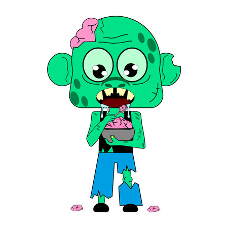 Cartoon zombies eat brains. vector illustration. All elements are isolatedのイラスト素材