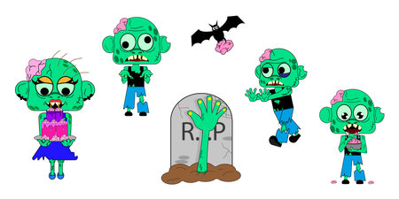 Set of Cartoon zombie. Vector illustration. All elements are isolatedのイラスト素材