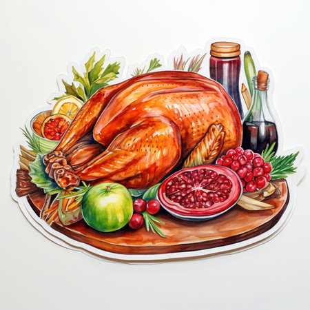 Thanksgiving Day. Traditional dishes. Watercolor illustrationの素材