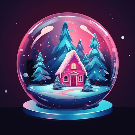 Crystal ball, snowball with snowy Christmas tree and house insideの素材