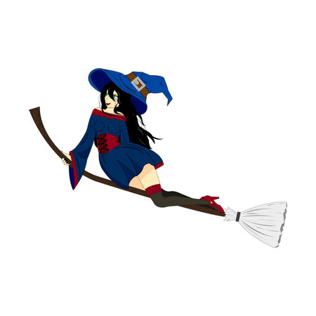 Witch. Cute ladies. Flat style. Halloween costume concept. Hand drawn modern Vector illustration. Poster, sticker templatesのイラスト素材