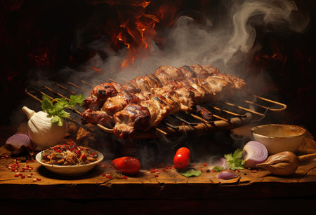 Barbecue.Grilled meat steak. Food and cuisine concept.の素材