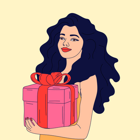 Girl with gift box, on background isolated. Vector illustrationのイラスト素材