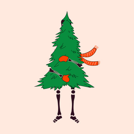 Funny Skeleton with christmas decoration. Cute character Skeleton Bonesのイラスト素材