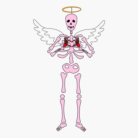 Funny Skeleton with decor for Valentine's day. Cute character Skeleton Bonesのイラスト素材