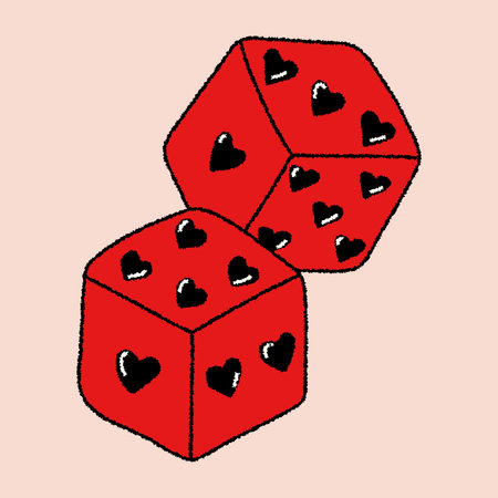 Two dices with hearts. Concept Valentine's day. Vector in hand drawn