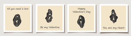 Set of Valentine's day cards with Beauty female vulva. Love, Valentine's Dayのイラスト素材