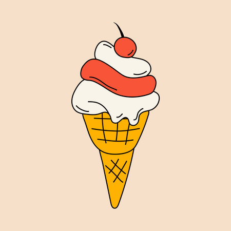 Ice cream depicted in a vibrant cartoon style. Flat vector illustration of ice cream in appealing colors, isolated on a light backgroundのイラスト素材