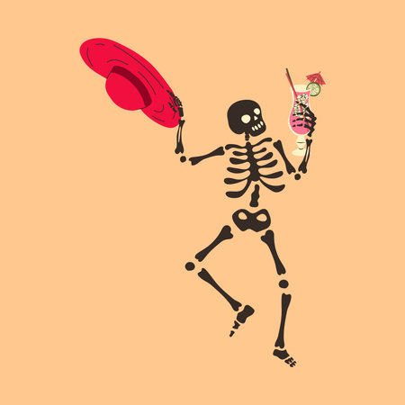 Funny Skeleton with a cocktail. Cute character Skeleton Bones
