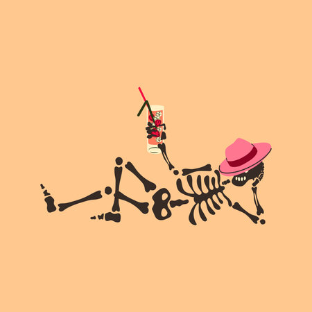 Funny Skeleton with a cocktail. Cute character Skeleton Bonesのイラスト素材