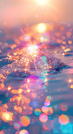 A close up of water with colorful reflections pastel rainbow. Vertical orientationの素材