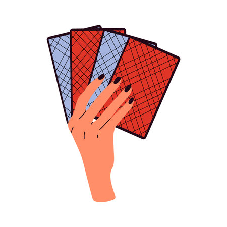 Hands holding playing cards. Gambling, betting, casino and poker concept.のイラスト素材