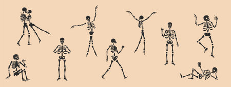 Set of Funny Skeletons. Cute character Skeleton Bonesのイラスト素材