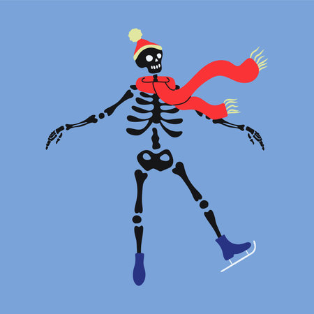 Funny skeleton skating. Cute skeleton bones character.のイラスト素材