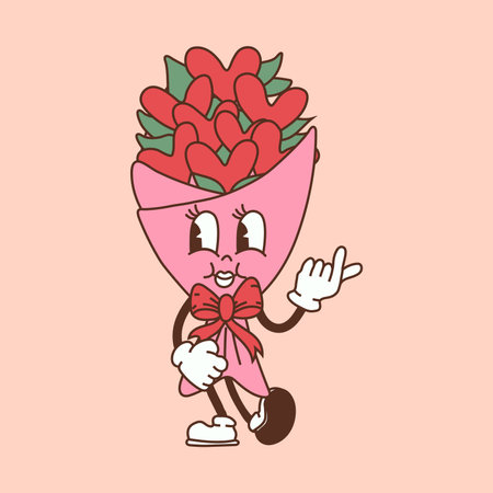 A retro cartoon style bouquet of hearts, designed as a Valentines Day mascot characterのイラスト素材
