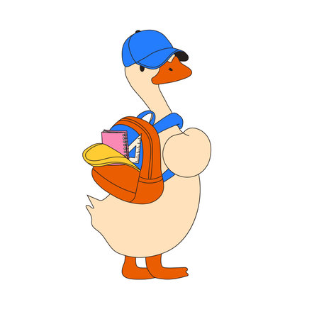 Cartoon Goose with Backpack Ready for Schoolのイラスト素材