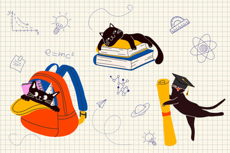 Cute Cats in School with Educational and Learning Themesのイラスト素材