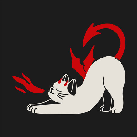 Fantasy Devil Cat with Horns and Tail Artworkのイラスト素材