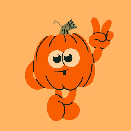 Cute Cartoon Pumpkin Character Showing Peace Signのイラスト素材