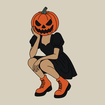 Creepy Cute Girl with Pumpkin Head and Grunge Styleのイラスト素材