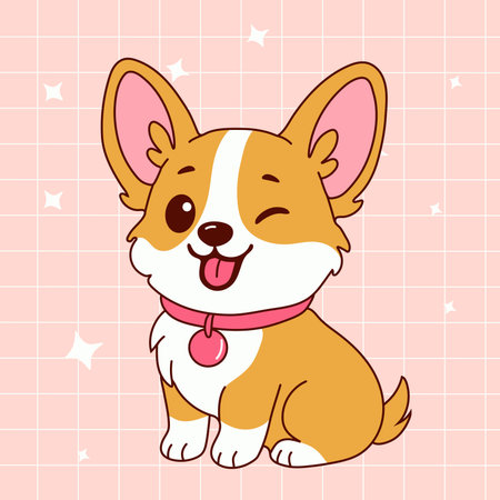 Cute Cartoon Corgi Dog Winking on Pink Backgroundのイラスト素材