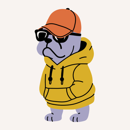 Hipster Dog Character Wearing Cap and Hoodieのイラスト素材