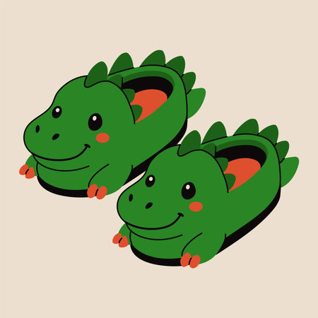 Cute Cartoon Dinosaur Slippers with Smiling Facesのイラスト素材