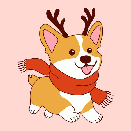 Adorable Holiday Corgi with Reindeer Hornsのイラスト素材