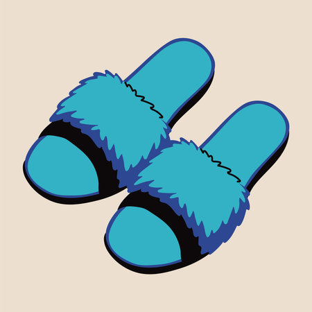 Trendy Blue Fluffy Slippers for Home or Lounge Wearのイラスト素材