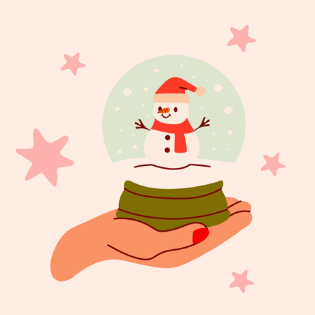Christmas snow globe with snowman held inside by handのイラスト素材