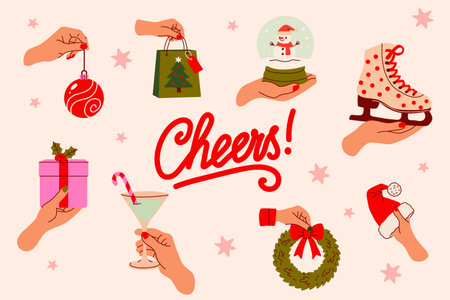 Cheerful Christmas Composition with Holiday Symbolsのイラスト素材