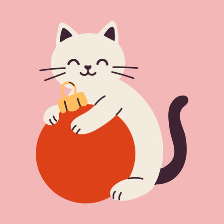 Festive Cat Holding Christmas Decorationのイラスト素材