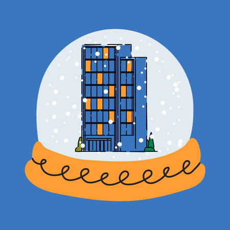 Modern Building in Snow Globe with Orange Baseのイラスト素材