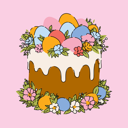 Festive Easter Cake Decorated with Eggs and Spring Florals