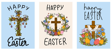 Happy Easter Christian Cross Greeting Card Set