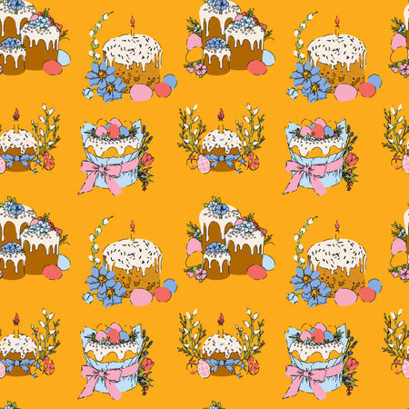 Hand Drawn Easter Cake Seamless Pattern